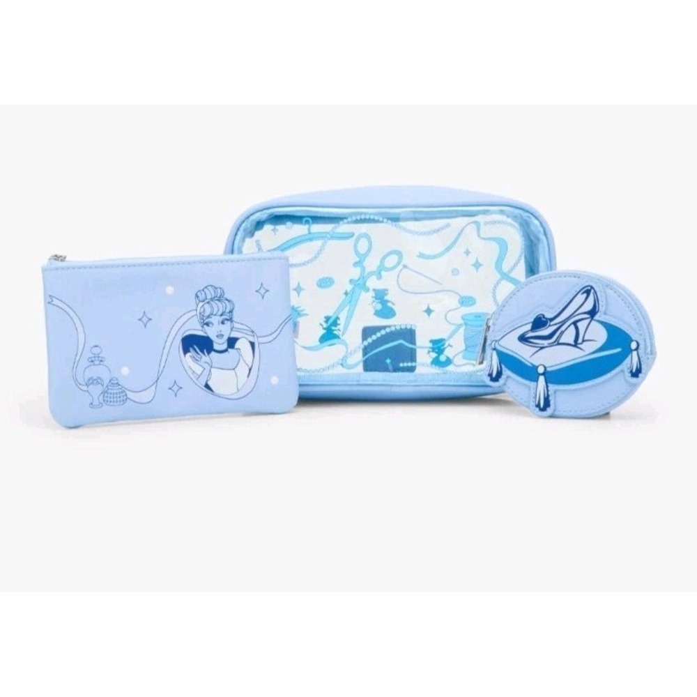 NEW! Disney Cinderella Classic Icons Cosmetic Bag Case 3 Piece Set Make Up Bag